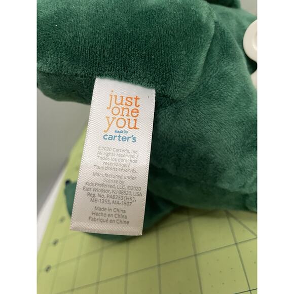 Carters Just One You Musical Green Dinosaur Plush Stuffed Animal Blue Stripes - Picture 7 of 9